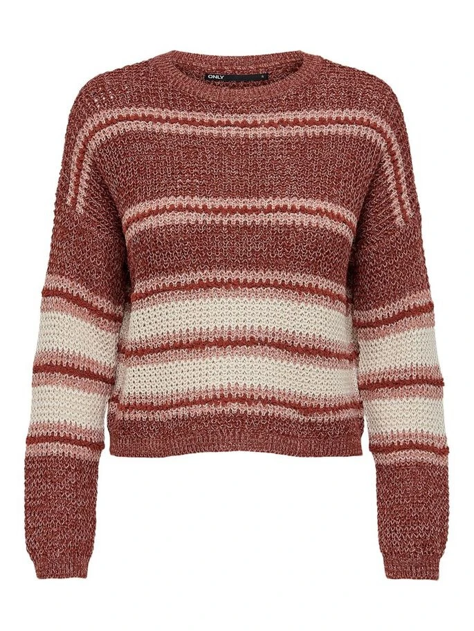 Пуловер ONLINA L/S PULLOVER CC KNT 15229820-Ash Rose-Detail:W. PUMICE STONE / ROATED ONLY L Бордовий — фото 3