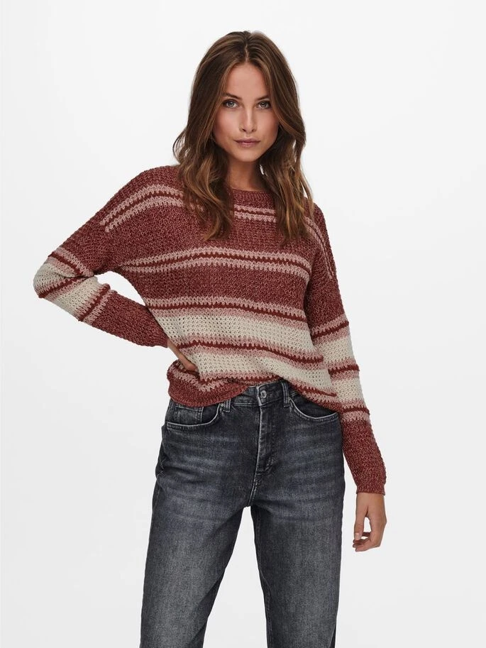 Пуловер ONLINA L/S PULLOVER CC KNT 15229820-Ash Rose-Detail:W. PUMICE STONE / ROATED ONLY L Бордовий — фото 5