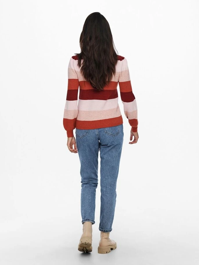 Пуловер ONLKATIA L/S STRIPE PULLOVER CC KNT 15231260-Merlot-Stripes:W. SEPIA ROSE/ROSE SMOKE M ONLY S Червоний — фото 6