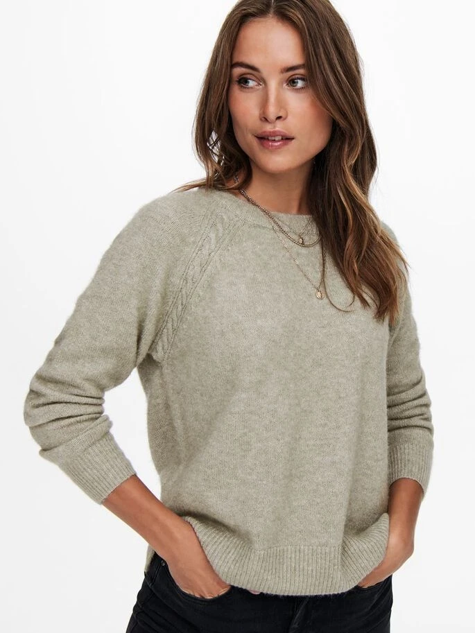 Пуловер ONLGABI LIFE L/S O-NECK PULLOVER CC KNT 15231424-Kalamata-Detail:W. MELANGE ONLY M Сірий — фото 5