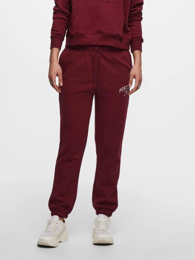 Штани ONLCOLLEGE LIFE PANTS SWT 15235557-Cabernet-Print: PORTLAND ONLY M Бордовий — фото 3