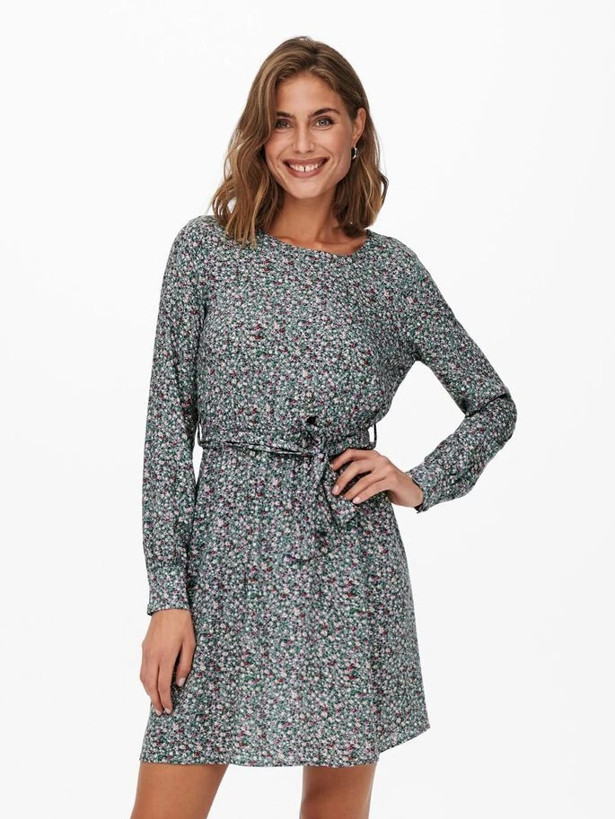 Сукня ONLANE LIFE L/S BELTED DRESS WVN 15242603-Stormy Sea-AOP:CURIOSA DITSY ONLY L Сірий — фото 3