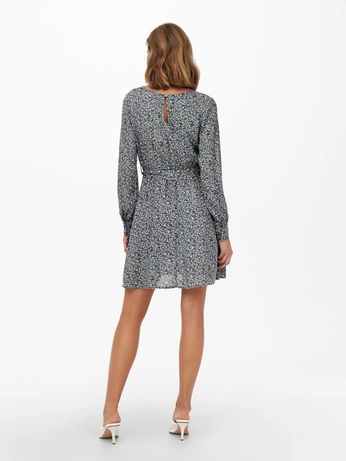 Сукня ONLANE LIFE L/S BELTED DRESS WVN 15242603-Stormy Sea-AOP:CURIOSA DITSY ONLY L Сірий — фото 4