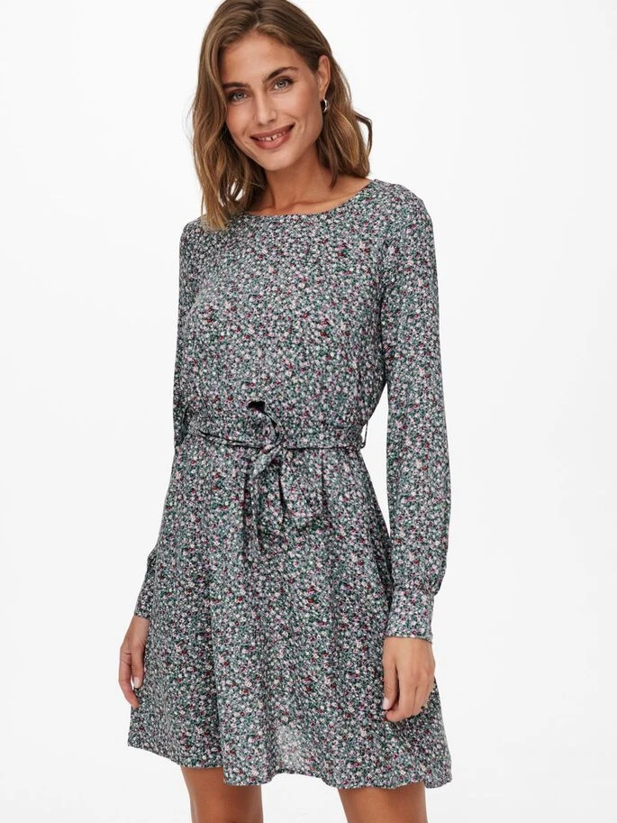Сукня ONLANE LIFE L/S BELTED DRESS WVN 15242603-Stormy Sea-AOP:CURIOSA DITSY ONLY L Сірий — фото 5