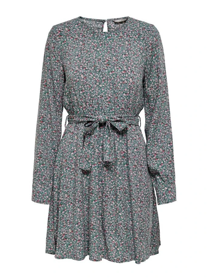Сукня ONLANE LIFE L/S BELTED DRESS WVN 15242603-Stormy Sea-AOP:CURIOSA DITSY ONLY L Сірий — фото 6