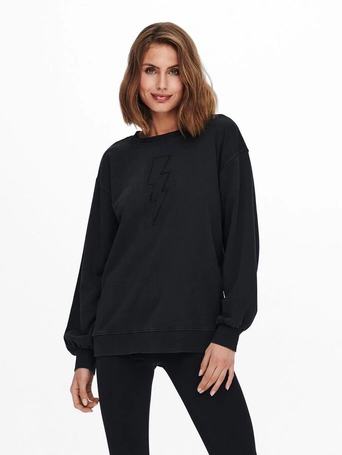 Толстовка ONLLUNI LIFE L/S O-NECK SWT 15243449-Black-Print:BOLT ONLY M Чорний — фото 3