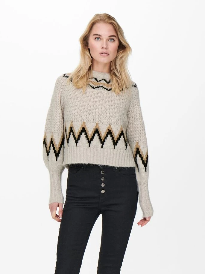 Пуловер ONLSMILA LIFE L/S PULLOVER KNT 15244145-Pumice Stone-Pattern:W. EARTH COLOURS ONLY L Бежевий — фото 3
