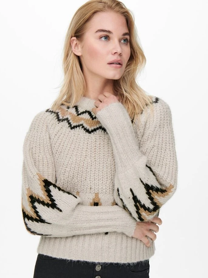 Пуловер ONLSMILA LIFE L/S PULLOVER KNT 15244145-Pumice Stone-Pattern:W. EARTH COLOURS ONLY L Бежевий — фото 5