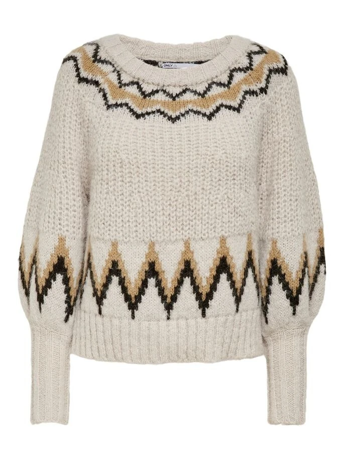 Пуловер ONLSMILA LIFE L/S PULLOVER KNT 15244145-Pumice Stone-Pattern:W. EARTH COLOURS ONLY L Бежевий — фото 6