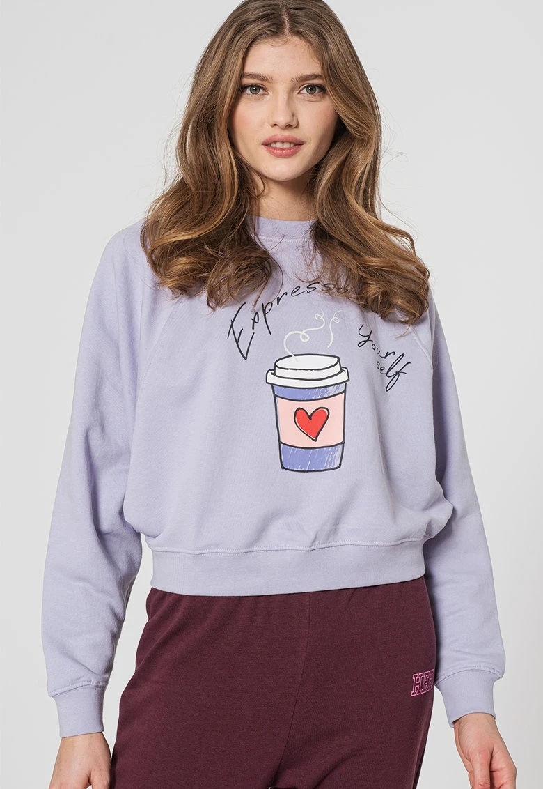Толстовка ONLJENNIFER LIFE L/S O-NECK BOX SWT 15250226-Cosmic Sky-Print:COFFEE ONLY L Бузковий — фото 3