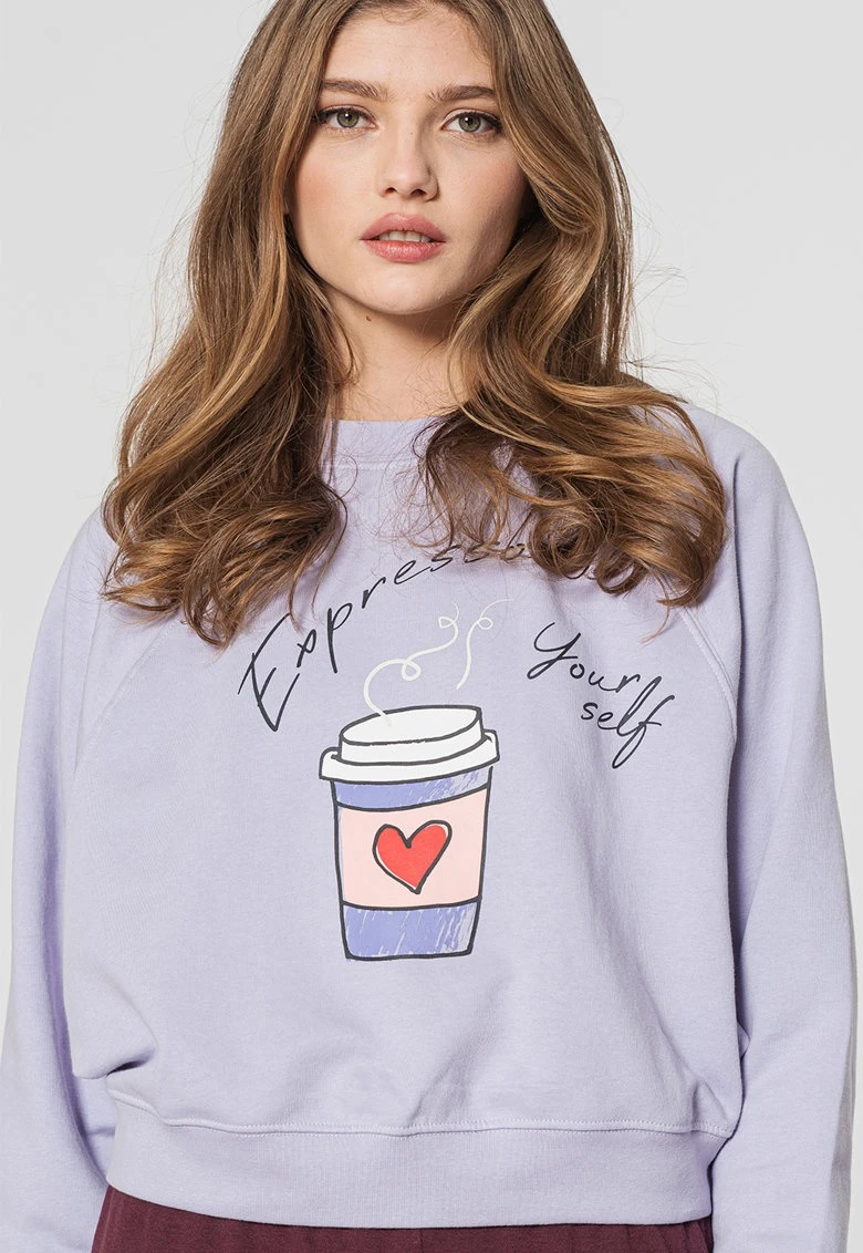 Толстовка ONLJENNIFER LIFE L/S O-NECK BOX SWT 15250226-Cosmic Sky-Print:COFFEE ONLY L Бузковий — фото 5