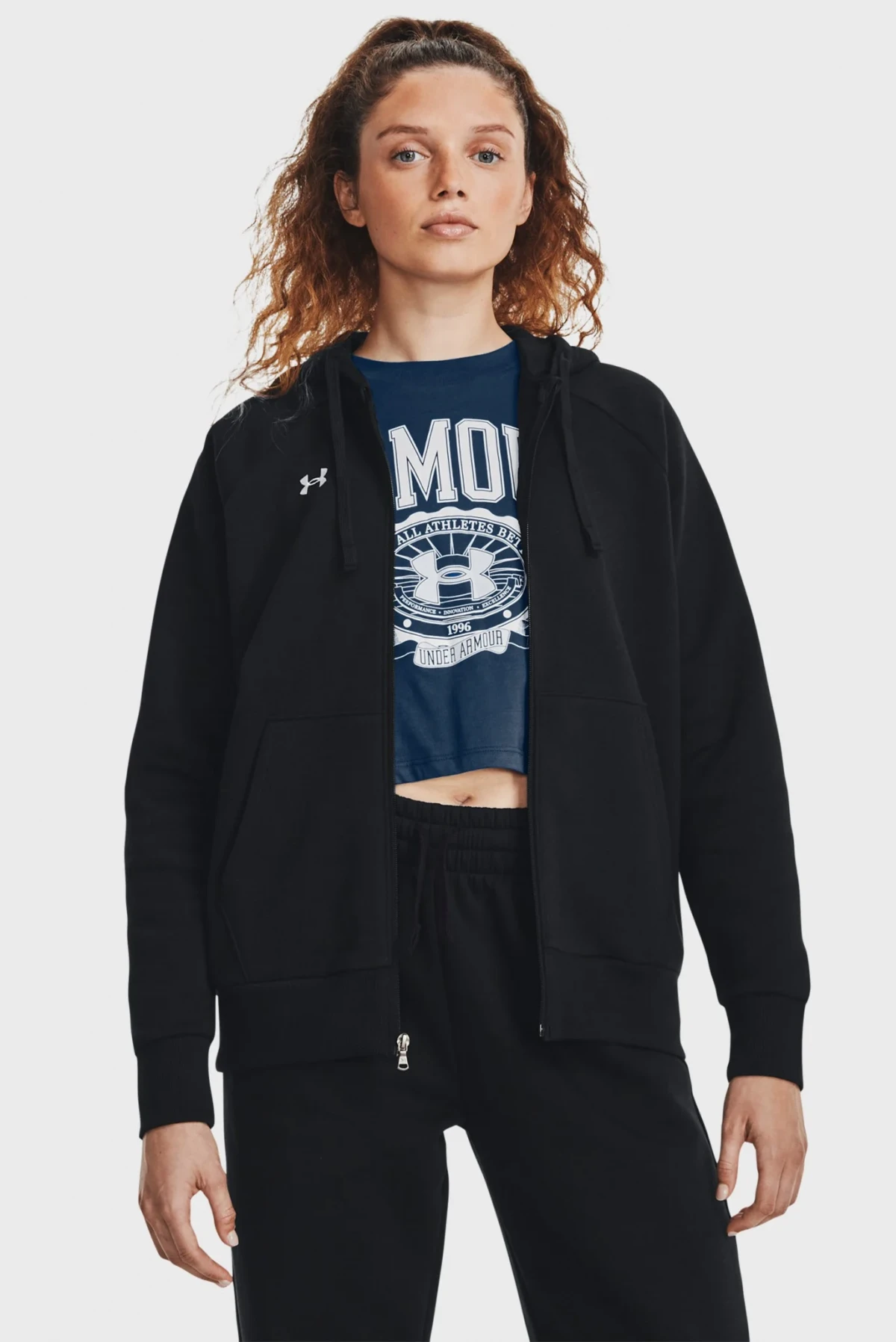 Кофта жіночі Under Armour Sweatshirt Ua Rival Fleece Fz Hoodie-Blk Black (1379497-001) — фото 1