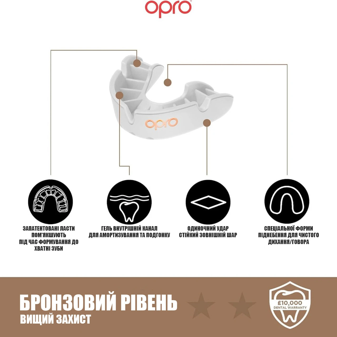 Капа OPRO Bronze доросла (вік 11+) White (art.102500004) — фото 4