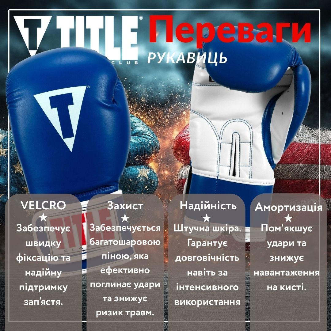 Боксерські рукавиці TITLE Classic Pro Style 3.0 Blue/White 14 oz (капа в комплекті) — фото 3