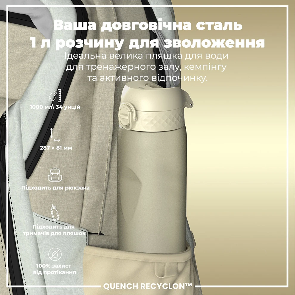 Пляшка для води ION8 1000 мл. (ЕКО пляшка) BPA Free, Creamy White — фото 5