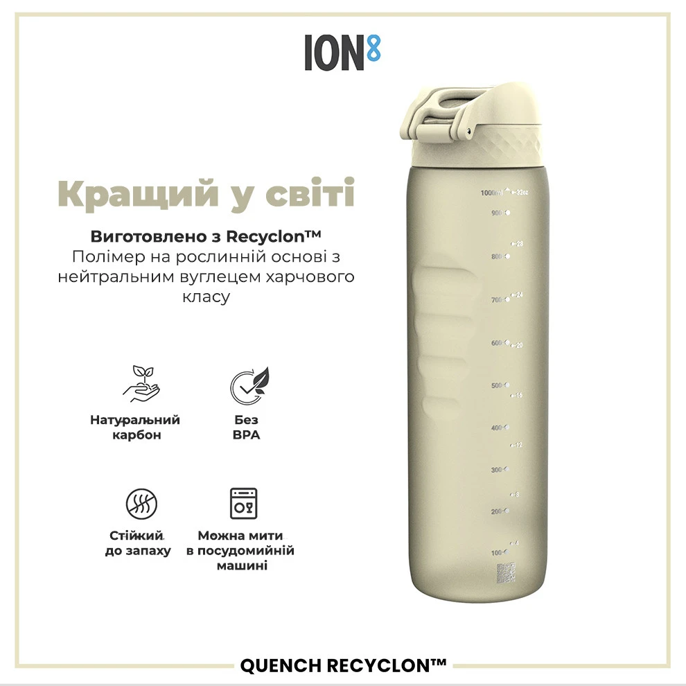 Пляшка для води ION8 1000 мл. (ЕКО пляшка) BPA Free, Creamy White — фото 6