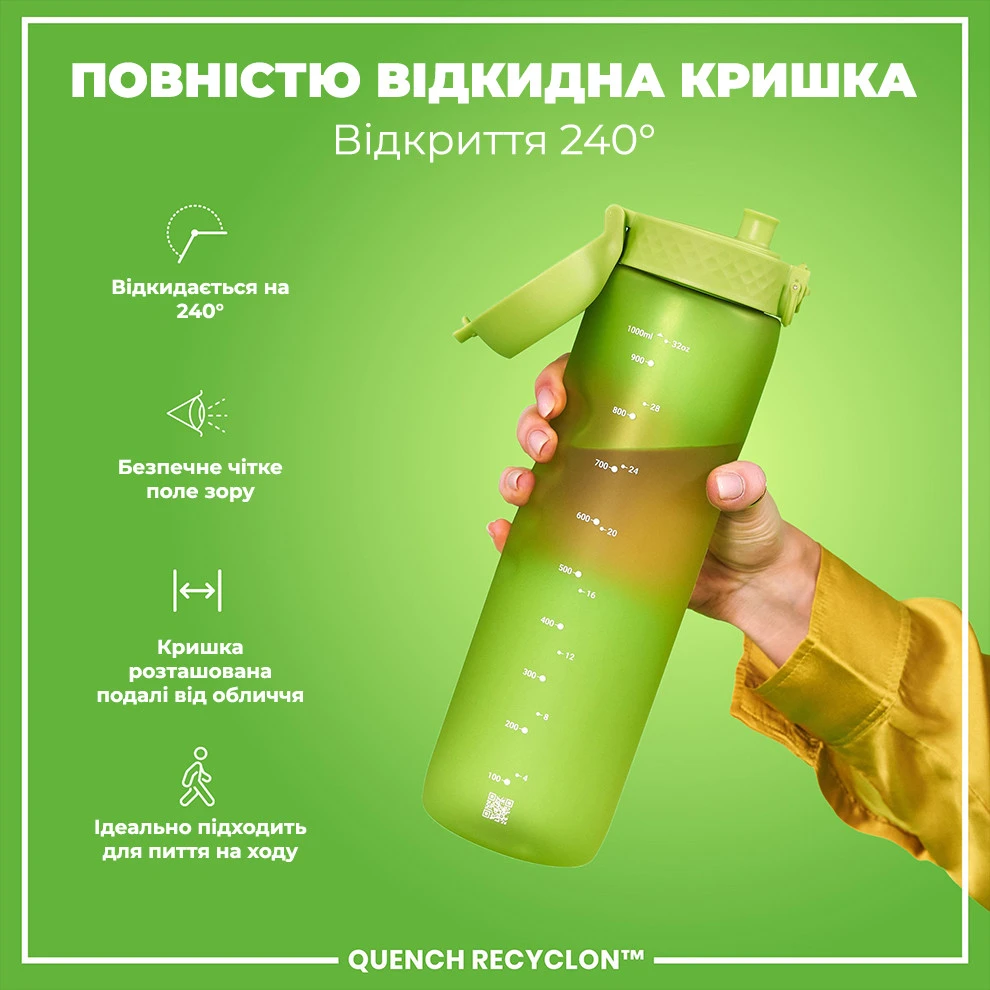 Пляшка для води ION8 1000 мл. (ЕКО пляшка) BPA Free,  Green — фото 3