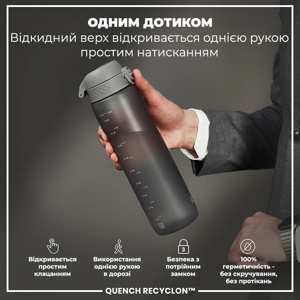 Пляшка для води ION8 1000 мл. (ЕКО пляшка) BPA Free, Grey — фото 2