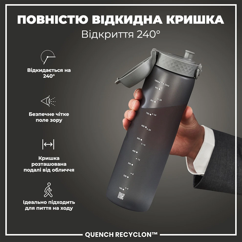 Пляшка для води ION8 1000 мл. (ЕКО пляшка) BPA Free, Grey — фото 3