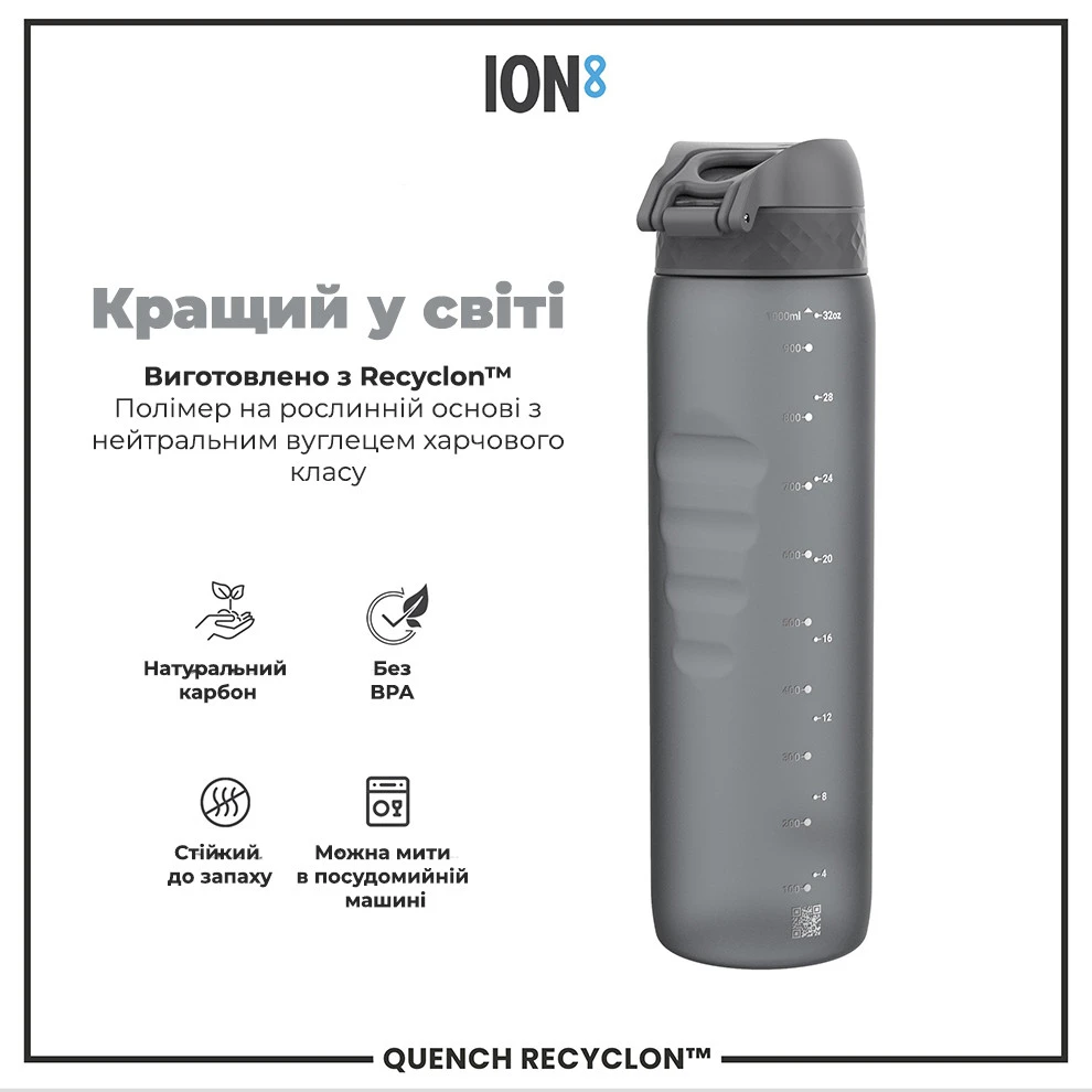 Пляшка для води ION8 1000 мл. (ЕКО пляшка) BPA Free, Grey — фото 6