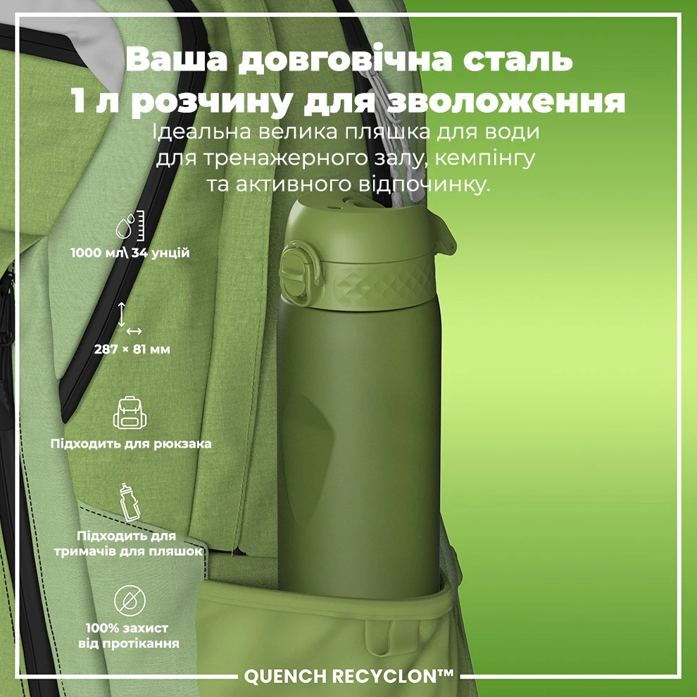Пляшка для води ION8 1000 мл. (ЕКО пляшка) BPA Free, Khaki Green — фото 5