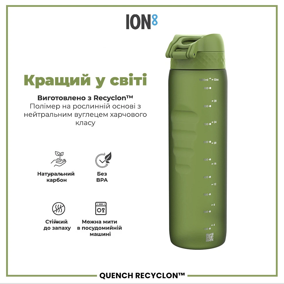 Пляшка для води ION8 1000 мл. (ЕКО пляшка) BPA Free, Khaki Green — фото 6