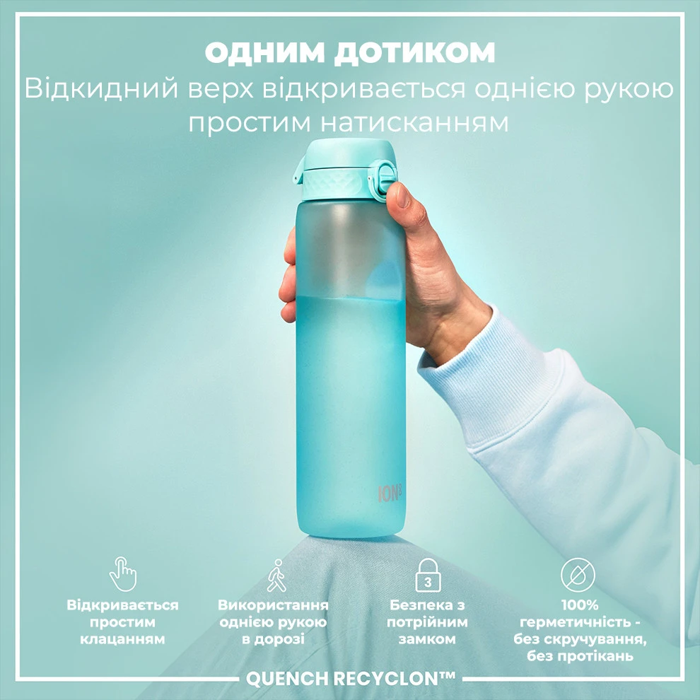 Пляшка для води ION8 1000 мл. BPA Free, Times To Drink, (ЕКО пляшка) BPA Free, Sonic Blue — фото 2