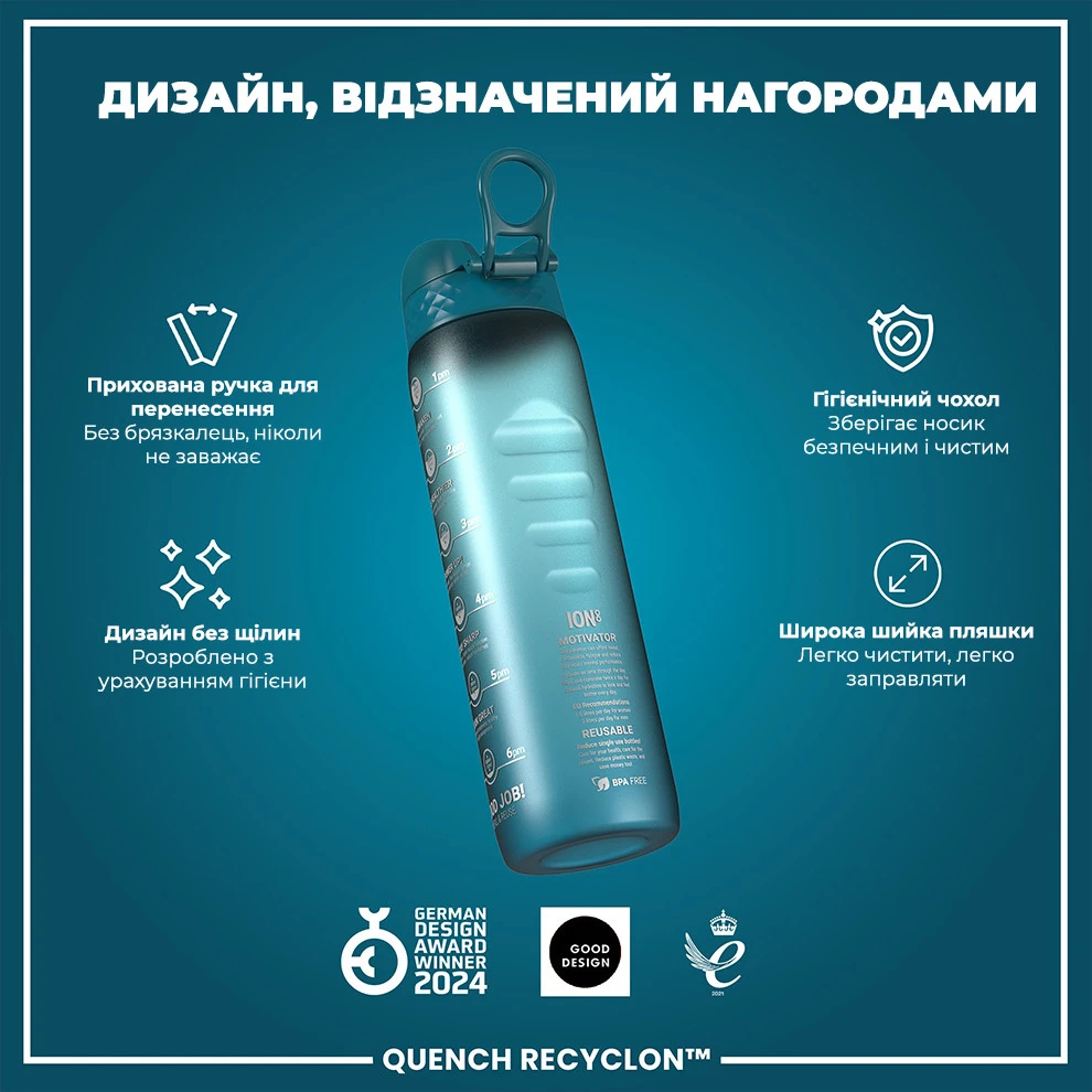 Пляшка для води ION8 1000 мл. BPA Free, Times To Drink, (ЕКО пляшка) BPA Free, Teal & Blue — фото 4