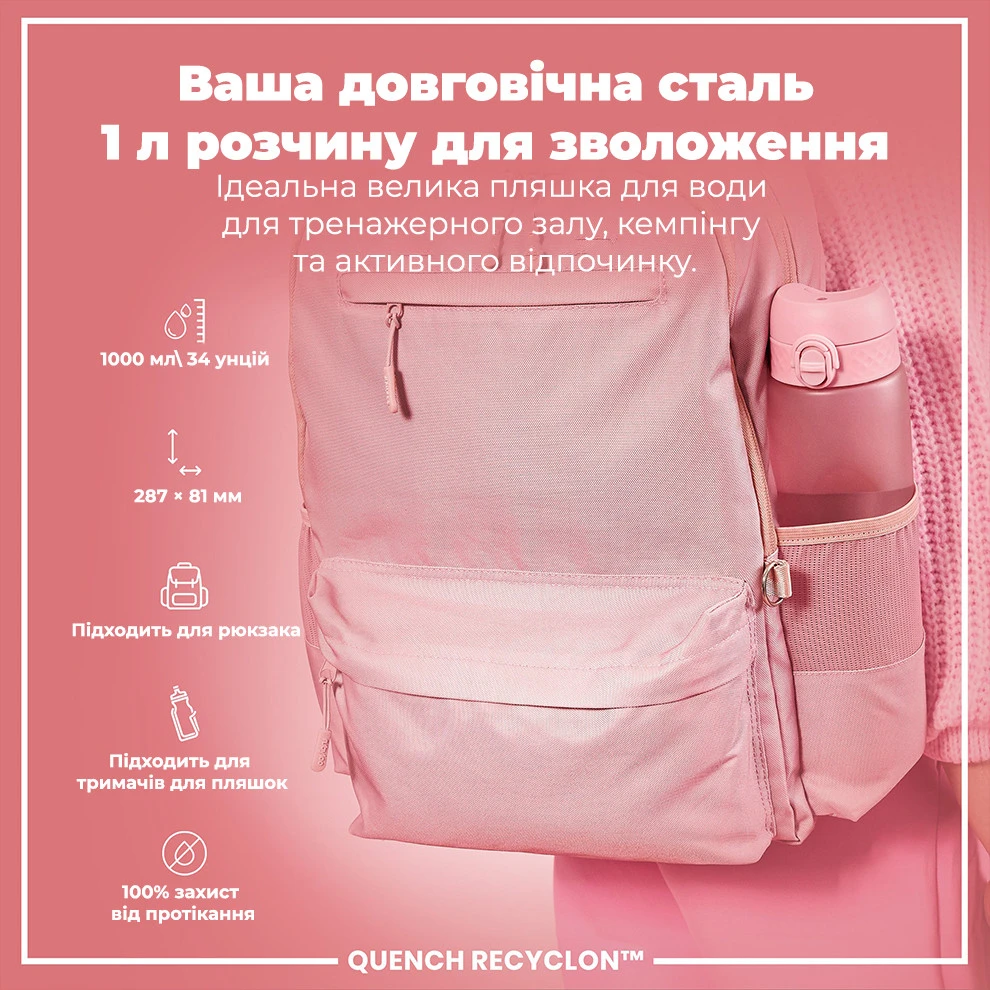 Пляшка для води ION8 1000 мл. (ЕКО пляшка) BPA Free, Rose Quartz — фото 5