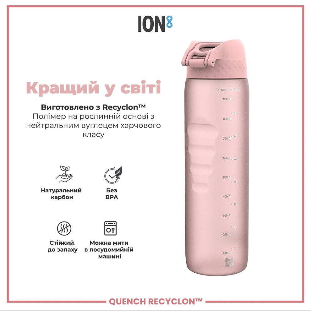 Пляшка для води ION8 1000 мл. (ЕКО пляшка) BPA Free, Rose Quartz — фото 6