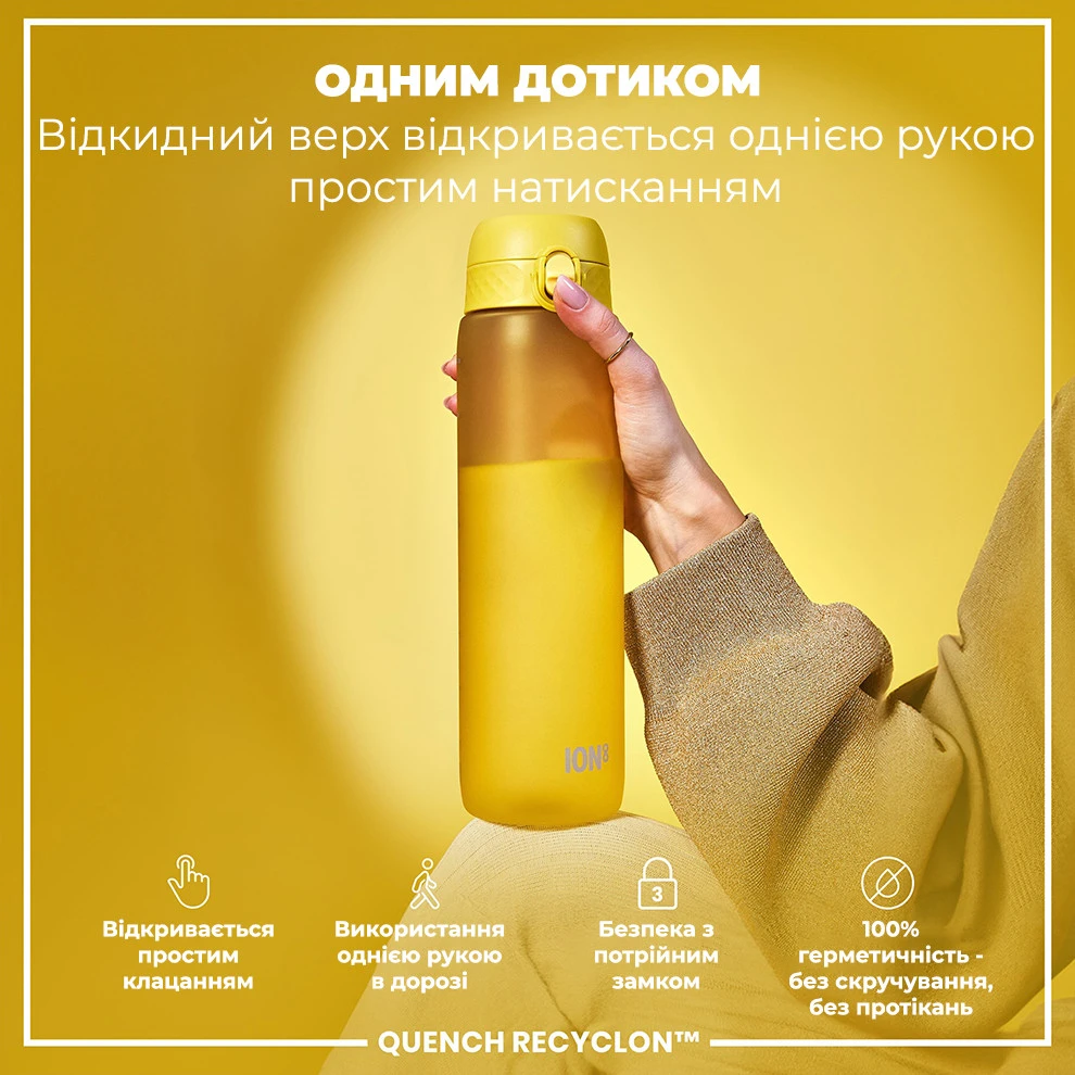 Пляшка для води ION8 1000 мл. (ЕКО пляшка) BPA Free, Yellow — фото 2