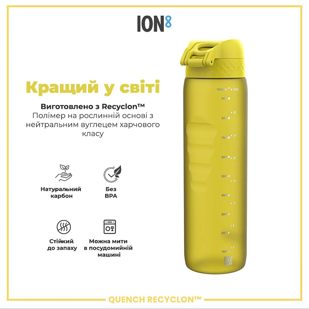 Пляшка для води ION8 1000 мл. (ЕКО пляшка) BPA Free, Yellow — фото 6