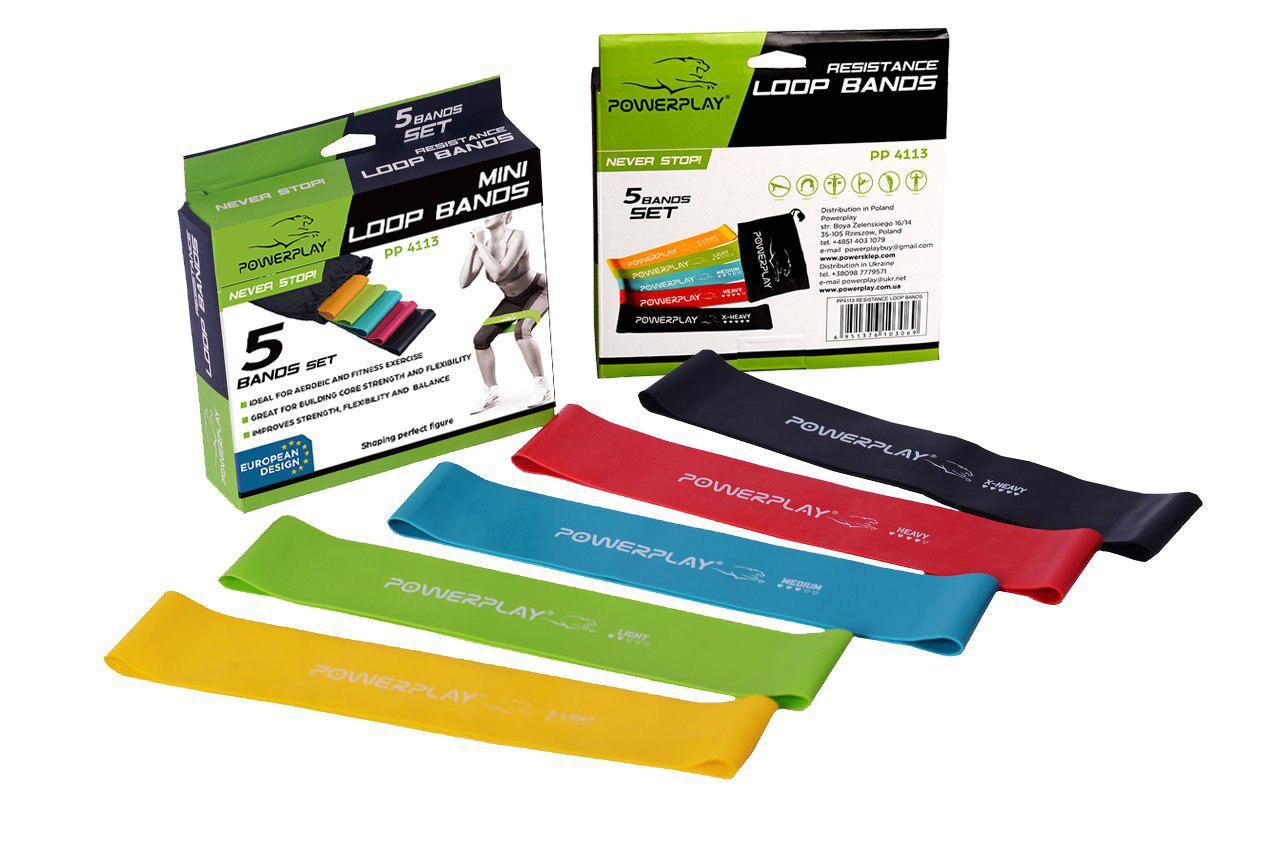 Резинки для фітнесу PowerPlay 4113 Mini Power Band Set набір із 5 шт.  (від 1 до 20 кг) — фото 9