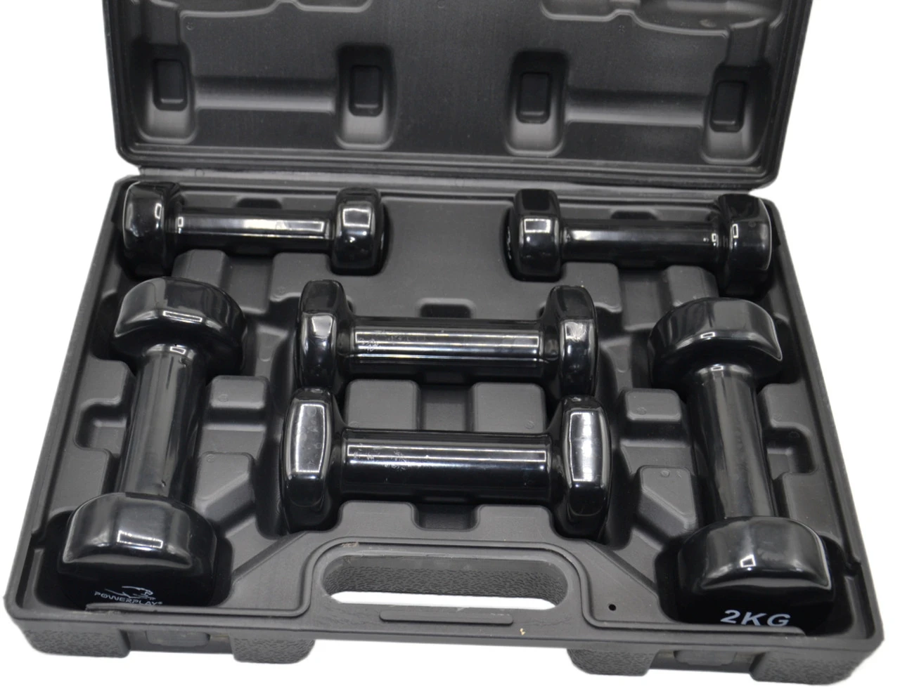 Набір гантелей в кейсі 9 кг. PowerPlay 4121 Fitness Dumbells (2шт.*1кг. 2шт.*1,5кг. 2шт.*2кг.) — фото 4