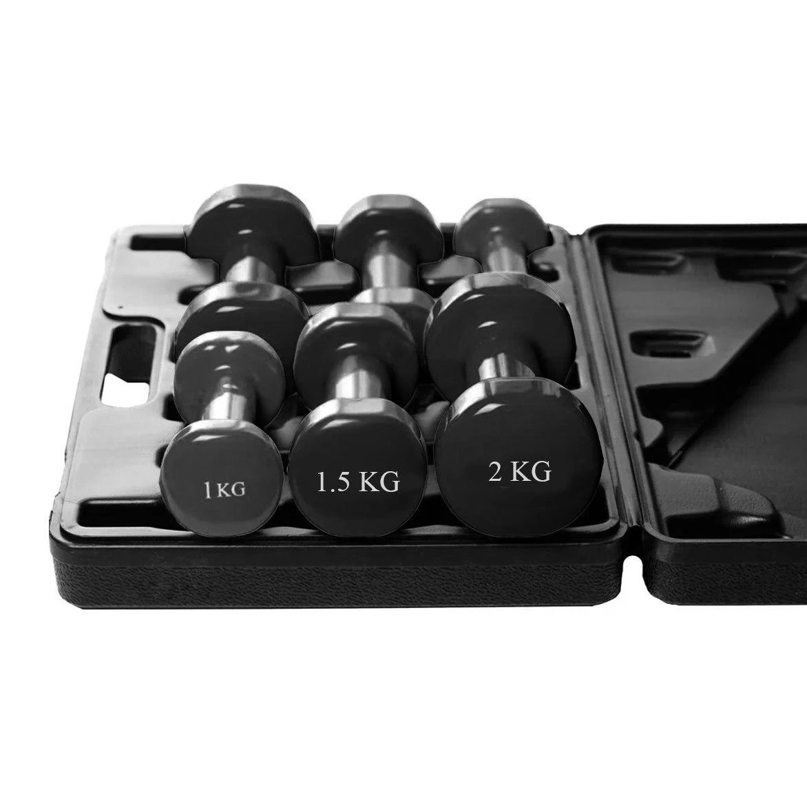 Набір гантелей в кейсі 9 кг. PowerPlay 4121 Fitness Dumbells (2шт.*1кг. 2шт.*1,5кг. 2шт.*2кг.) — фото 5