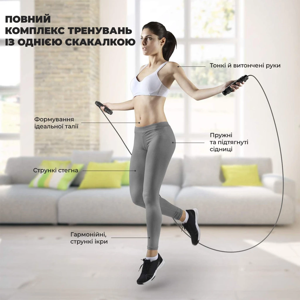 Скакалка з лічильником PowerPlay 4215 Jump Rope With Counter Чорно/Сіра 2.75 см. — фото 7