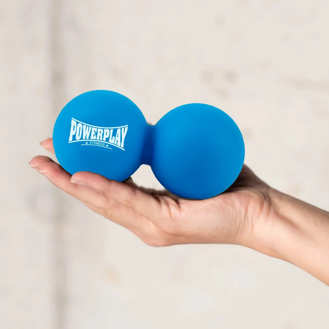 Масажний силіконовий подвійний м'яч PowerPlay PP-4355 Silicone Lacrosse Peanut Ball (6.3*12.6см.) Синій — фото 4