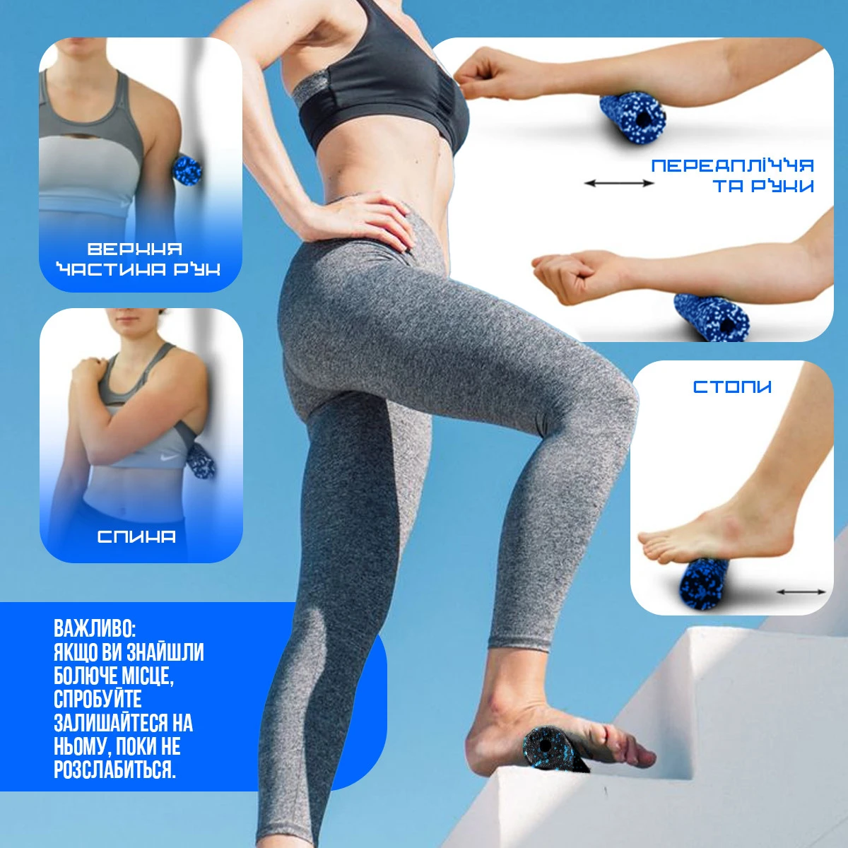 Масажний ролик (роллер) гладкий PowerPlay PP-4346 Mini EPP Foam Roller Чорно/Синій (15x5,3см.) — фото 9