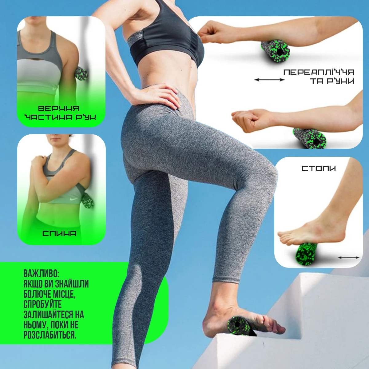 Масажний ролик (роллер) гладкий PowerPlay PP-4346 Mini EPP Foam Roller Чорно/Зелений (15x5,3см.) — фото 9