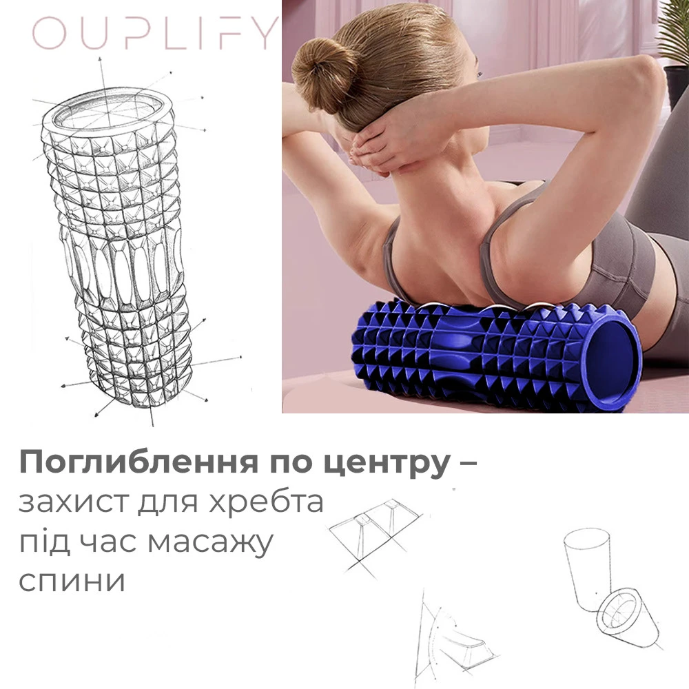 Масажний ролик (роллер) PowerPlay 4405 EVA Massage Roller Синій (33x12см.) — фото 4