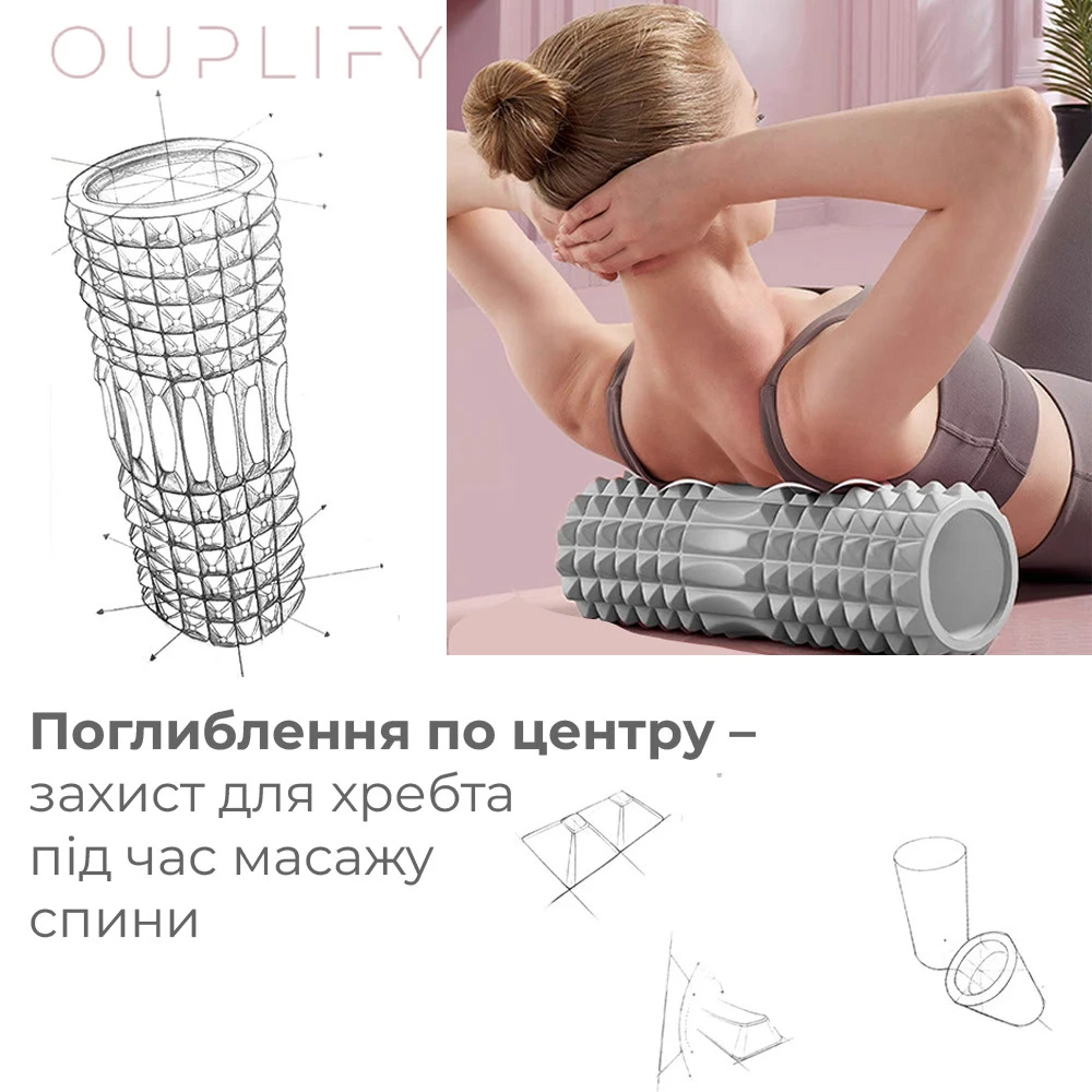 Масажний ролик (роллер) PowerPlay 4405 EVA Massage Roller Сірий (33x12см.) — фото 4