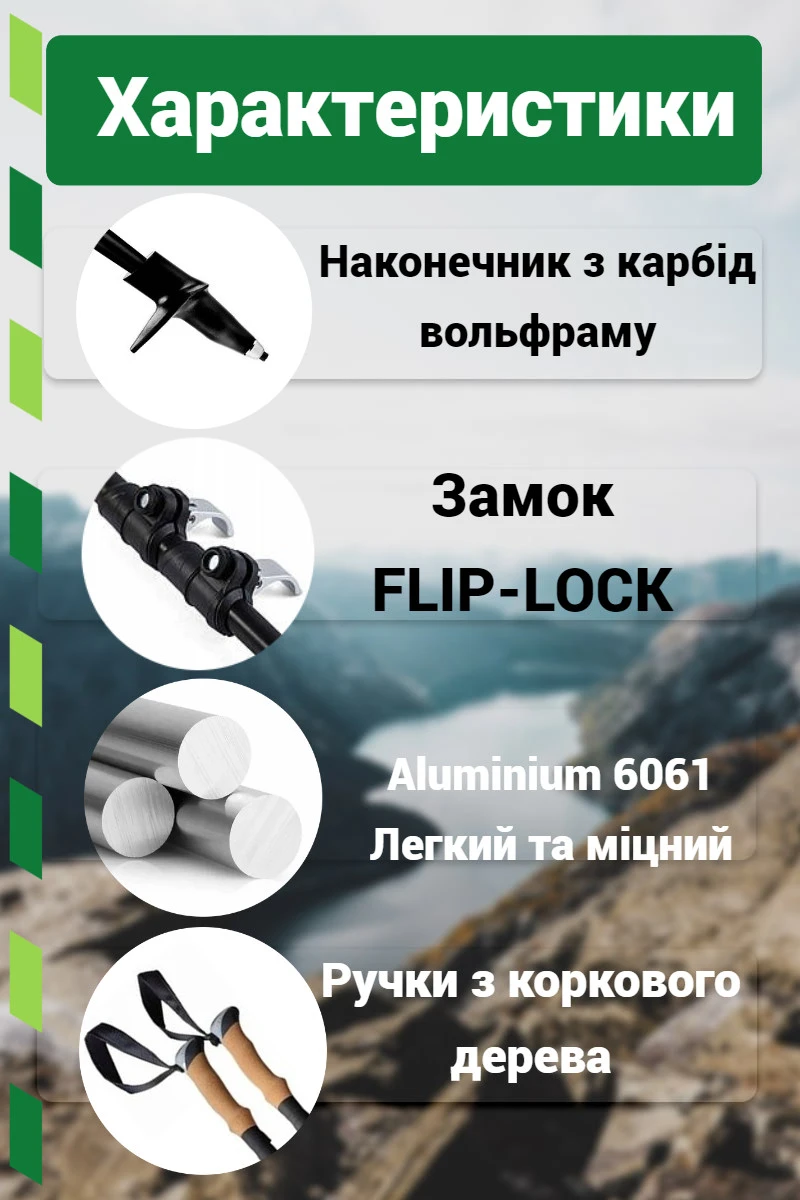 Трекінгові палиці PowerPlay 9107 Friluftsliv Black/White 80-135 см (пара) — фото 9