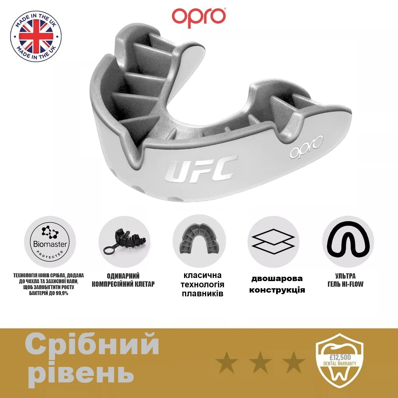Капа OPRO Silver UFC дитяча (вік до 10) White/Silver (ufc.102515003) — фото 6