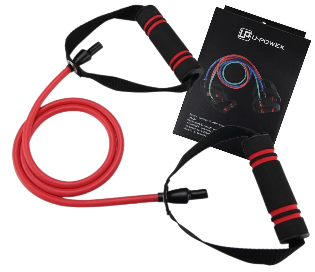 Трубчастий еспандер для фітнесу з ручками U-POWEX Latex resistance tube 30LB Red (13.5кг.) — фото 2