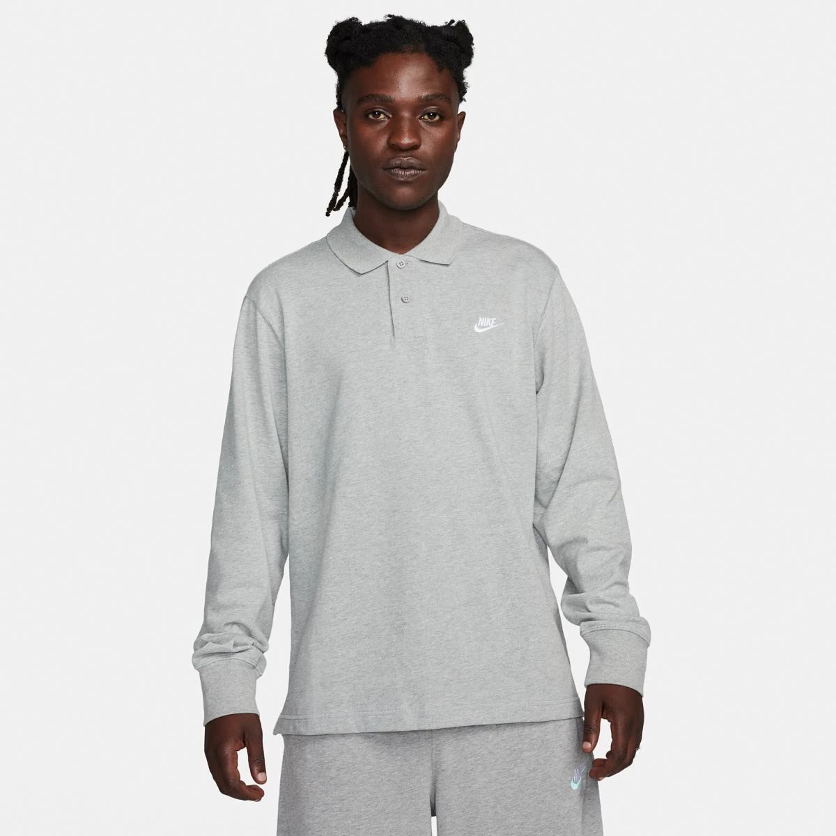 Кофта Nike Club Longsleeve-Polo Grey — фото 1
