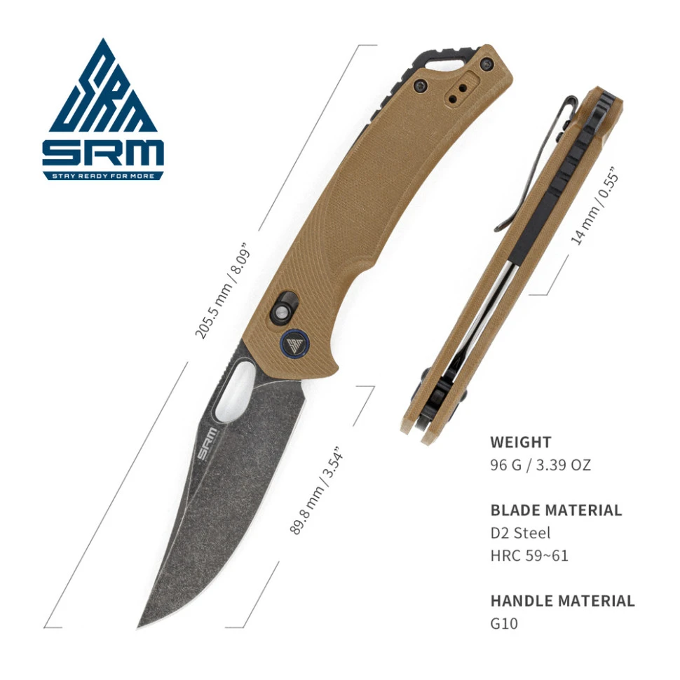 Ніж складаний туристичний SRM Retriever 9201-GW (9 см) D2 / G10 коричневий — фото 7