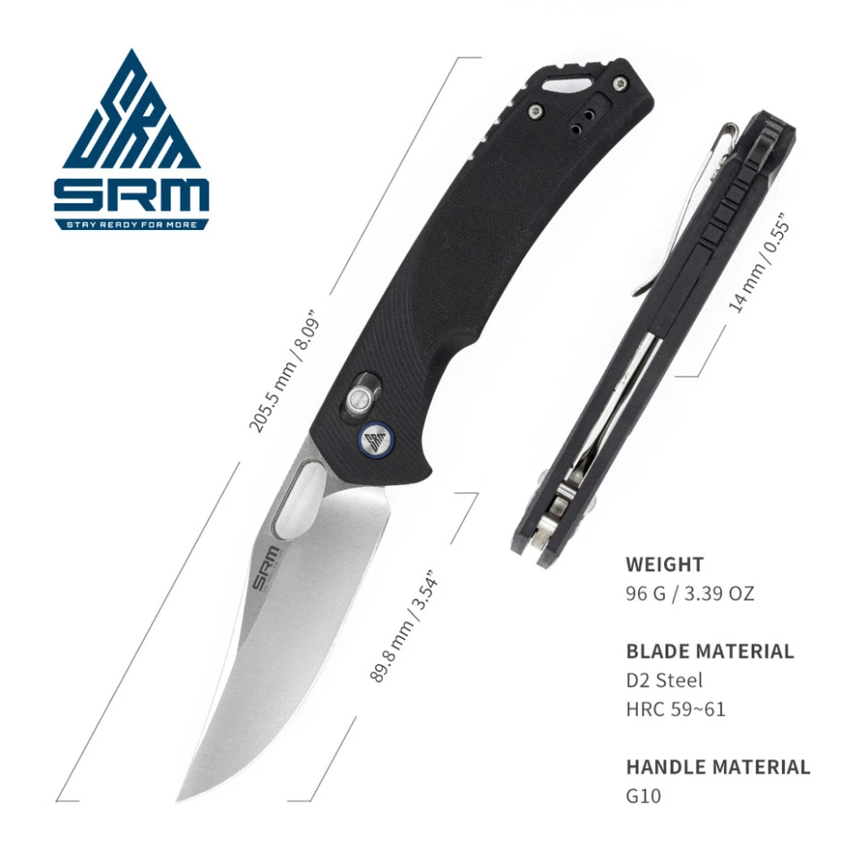 Ніж складаний туристичний SRM Retriever 9201 (9 см) D2 / G10 чорний — фото 7