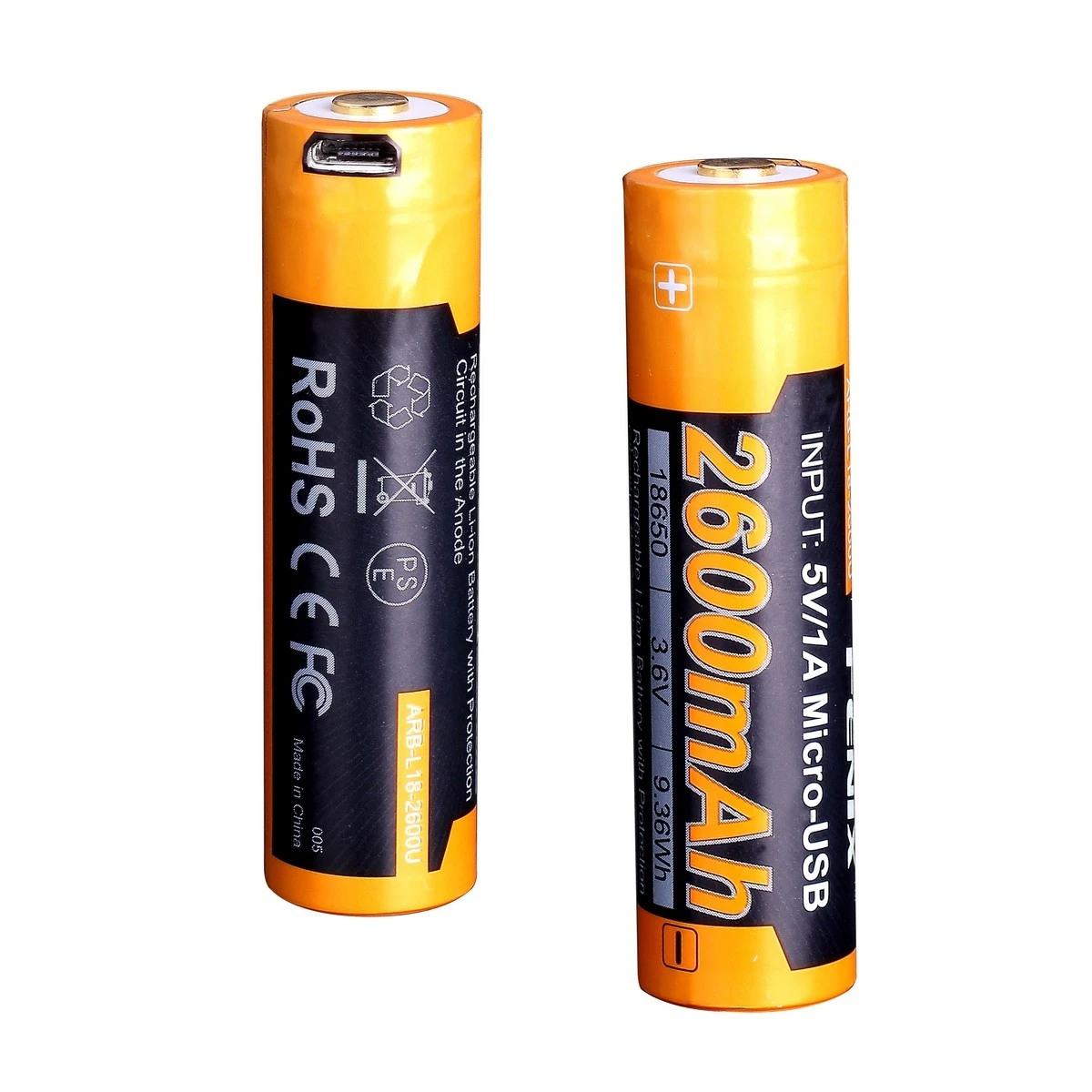 Акумулятор 18650 Fenix (2600 mAh) micro usb зарядка — фото 1