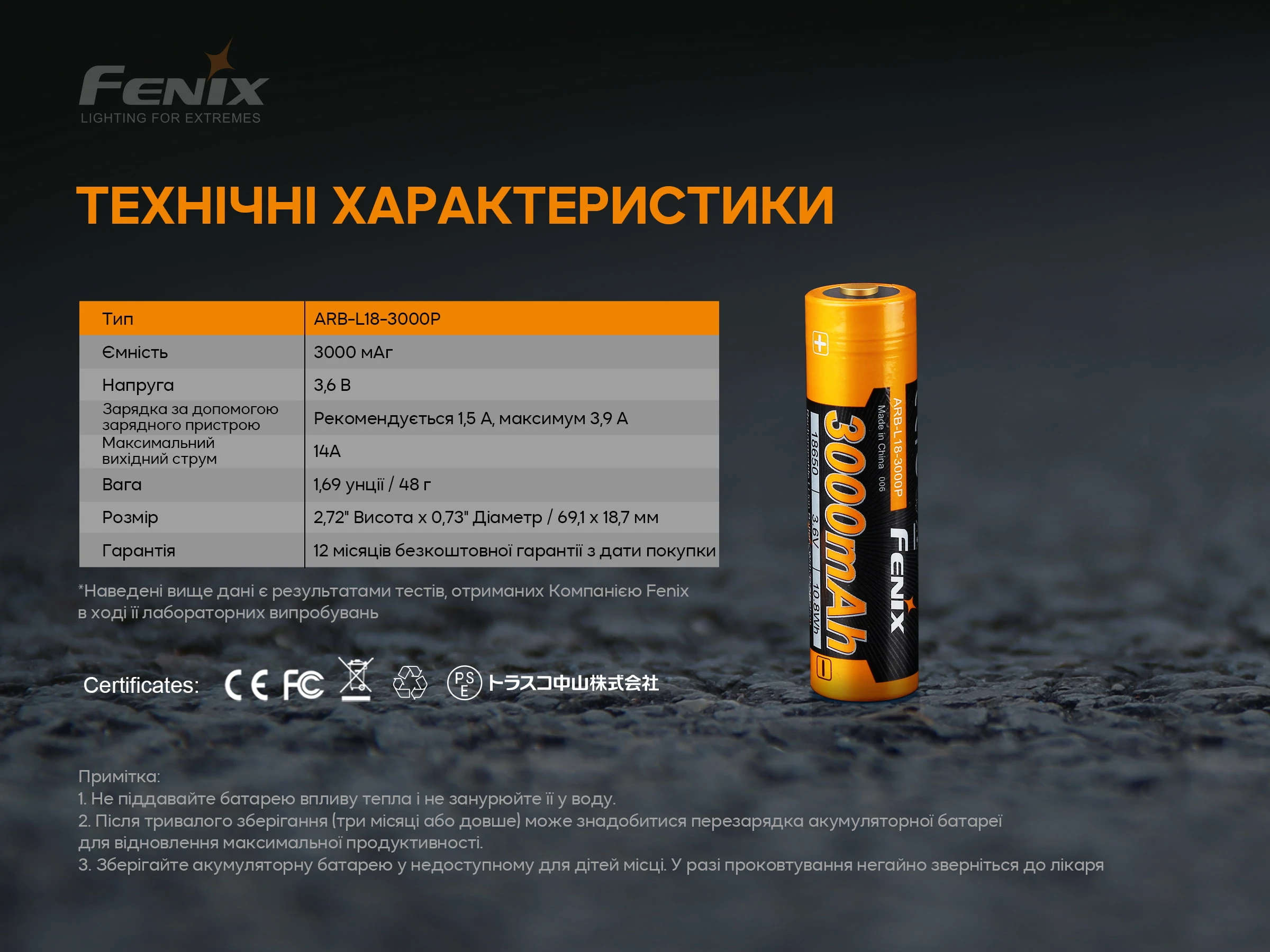 Акумулятор 18650 Fenix (3000 mAh) — фото 11