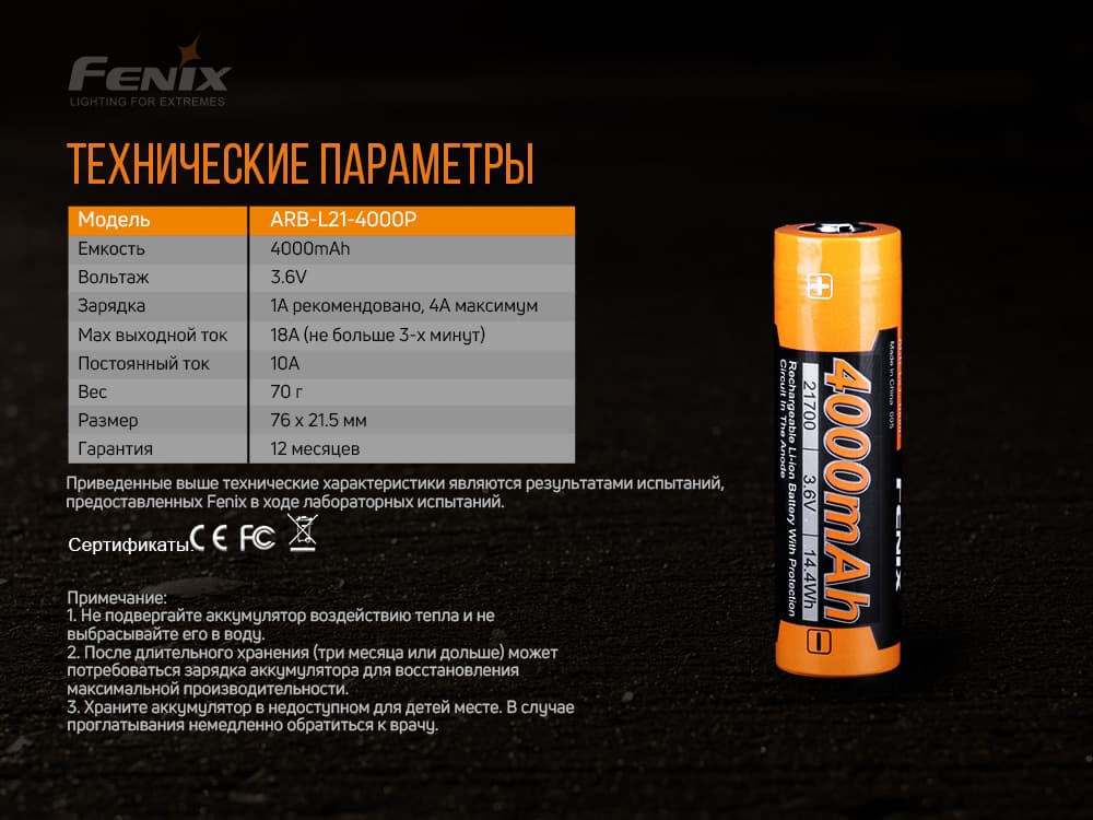 Акумулятор 21700 Fenix (4000 mAh) — фото 12